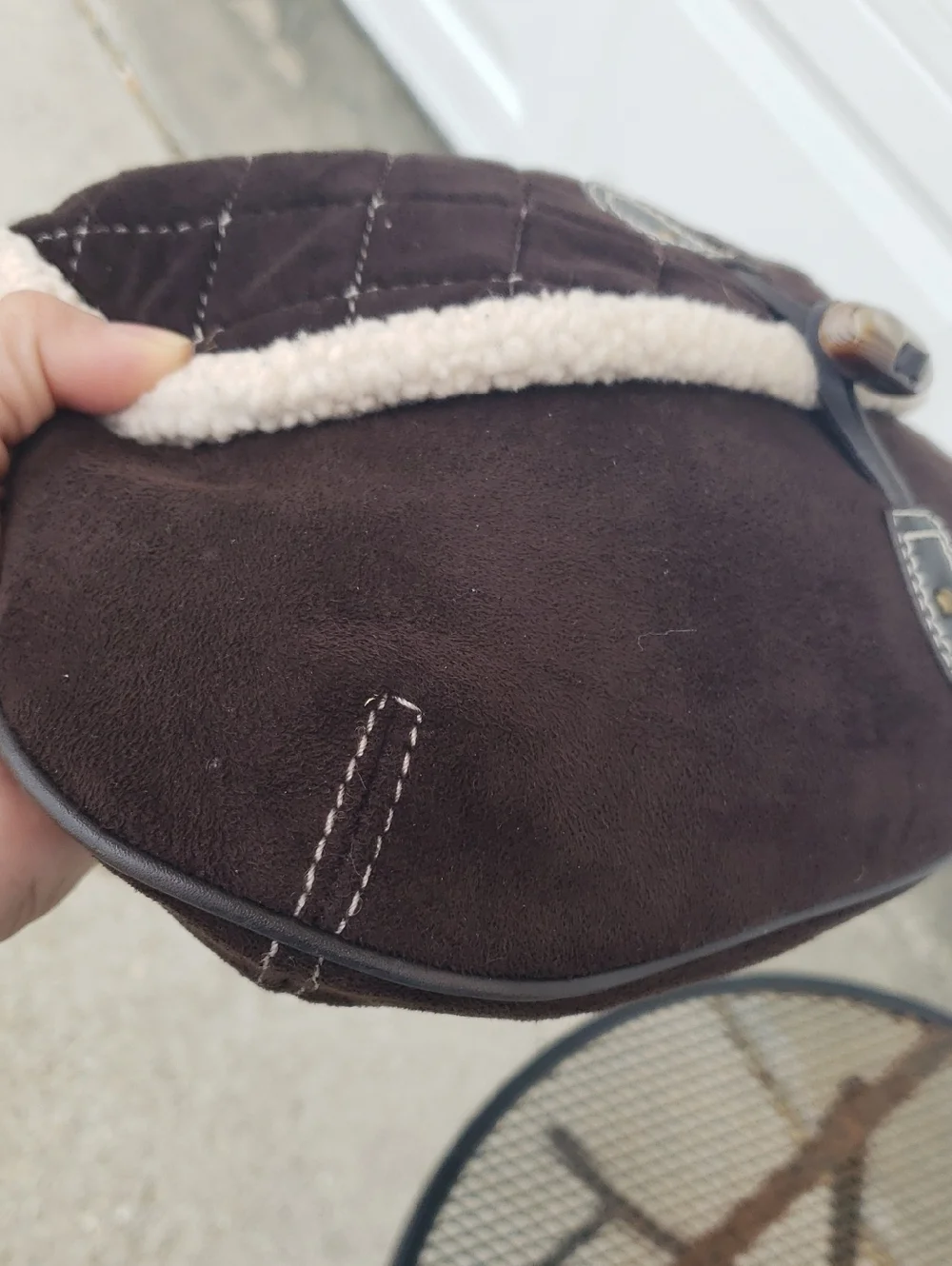 Old Navy Faux Leather Suede Sherpa Quilted Toggle Hobo Bag Y2K Brown Coquette